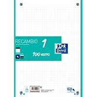 Hojas cuadriculadas A4 Recambio Oxford 400106625 Banda color Ice Mint. 100 Hojas. Cuadrícula 5x5.